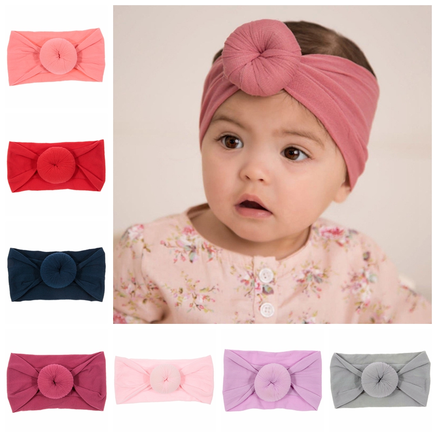 

Fashion Round Ball Knot Baby Girls Headband Elastic Wide Nylon Headwraps Children Kids Hair Accessories Birthday Gifts