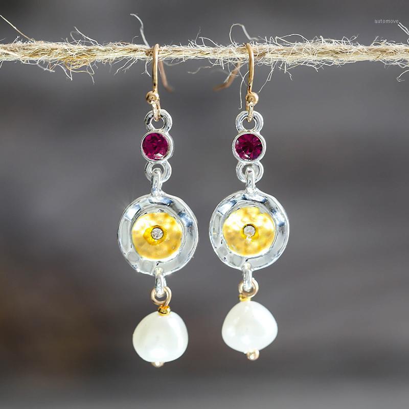 

Fashion big pearl metal size circle long earrings ladies luxury gold color crystal zircon wedding / ceremony earrings Q4D2881