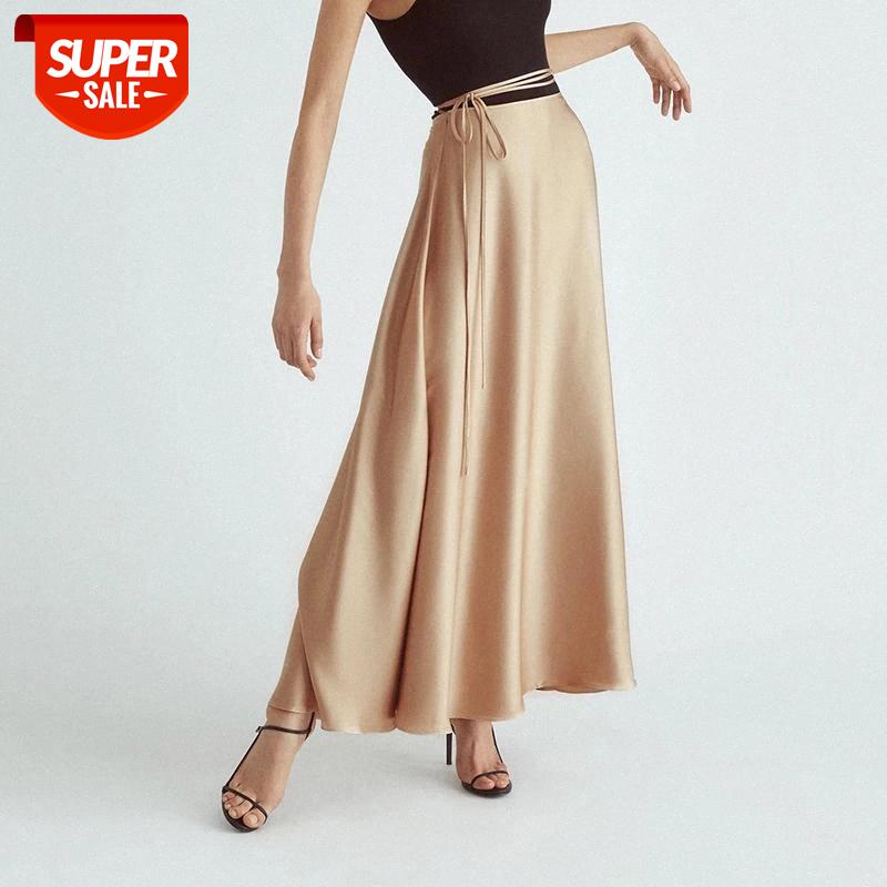

2021 High Waist Long Skirts for Women Spring New Lace-Up Elegant A-Line Skirt OL Ladies Solid Color Split Ankle-Length Skirts #bY4D, White;black