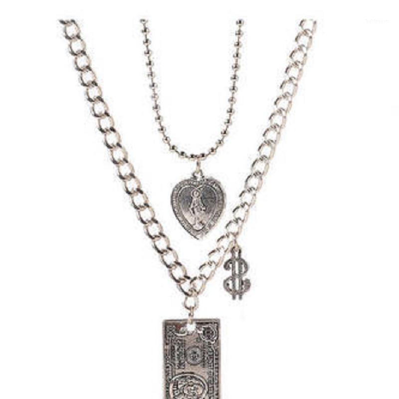 

Fashion Trendy Multi-layer Coin Heart-shaped Pendant Long Short Chain Necklace Hio Hop Punk Design Men Metal Jewelry1