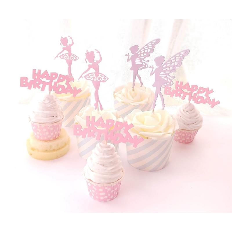

5 Pcs Cute elf girl Ballerina Skirt Tutus Dress Cake Topper Party Cupcake Flags/Birthday cake with flag wedding Baking Decorate