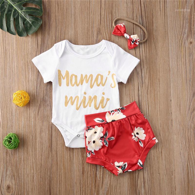 

Newborn Clothes Bbay Boy Girl Clothing Summer Outfit Short Sleeve Romper White Top + Floral Shorts + Headband Three Pieces Set1, As pic