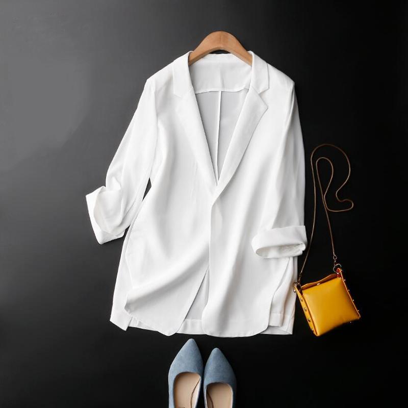 

Summer Chiffon Black Blazer Woman Suit Jacket Fashion Long Sleeve Loose Casual Solid Coat Office Lady Basic Jacket Cardigan Tops