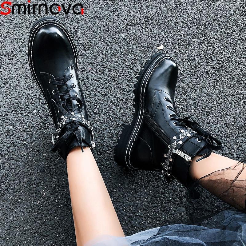 

Smirnova big size 34-42 fashion genuine leather boots women zip crystal ankle boots for women classic motorcycles 20201, Black cow leather