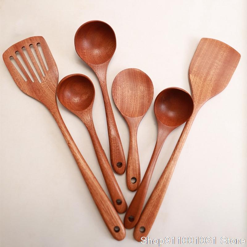

Thailand Teak Ebony Tableware Spoon Ladle Turner Long Rice Colander Soup Skimmer Cooking Spoons Scoop Kitchen Tool Set