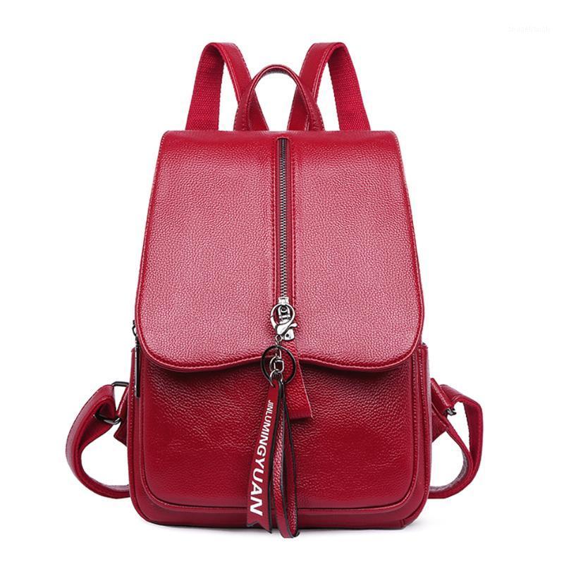 

Brand Women Backpack Genuine Leather Backpacks for Teenage Girls Female School Shoulder Bags for Women 2020 Mochila Sac A Dos1, Red