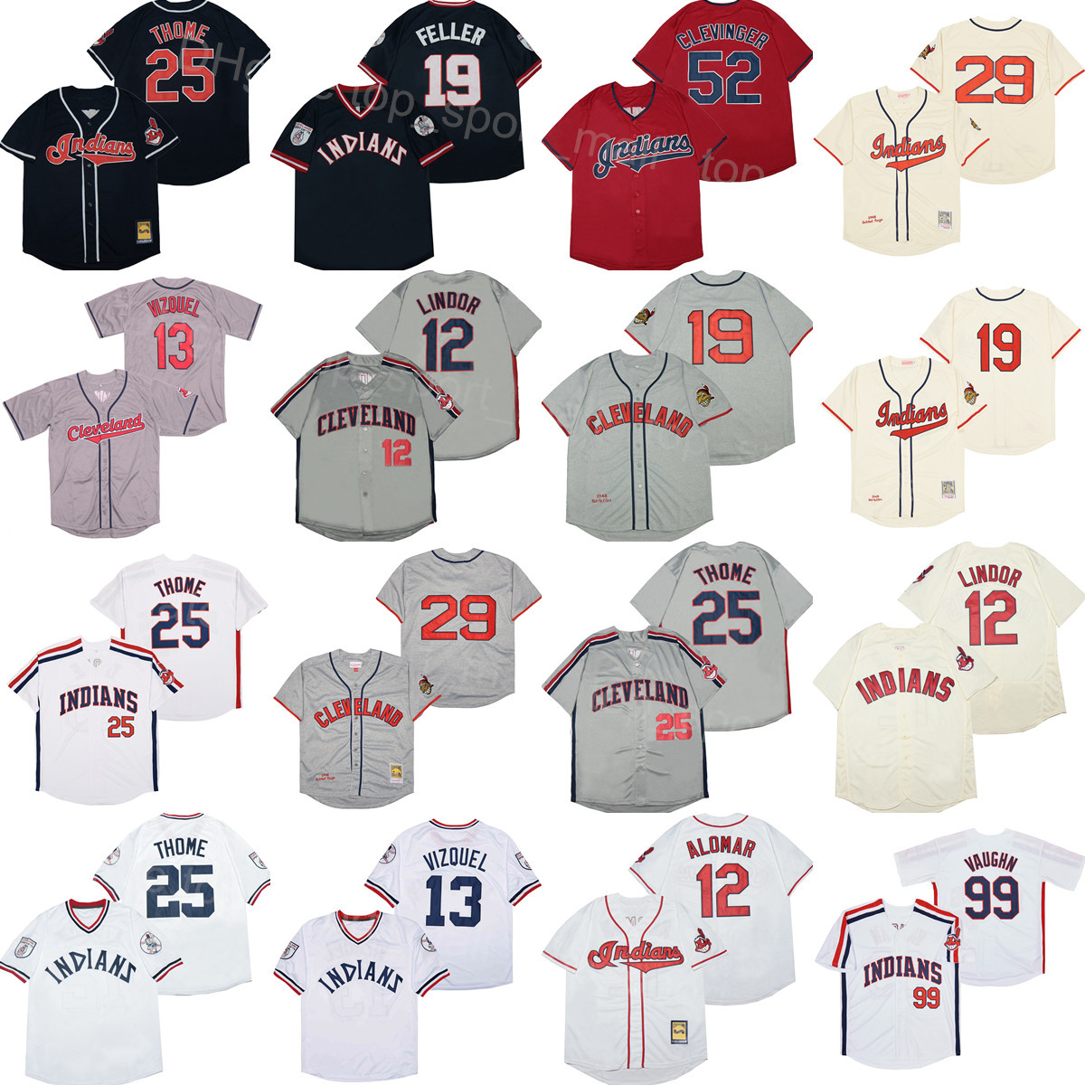 

Retro 1948 1995 Baseball 99 Rick Vaughn Jersey Vintage 29 Satchel Paige 12 Roberto Alomar 52 Mike Clevinger 19 Bob Feller Vintage 25 Jim Thome 13 Omar Vizquel Stitched, 12 white