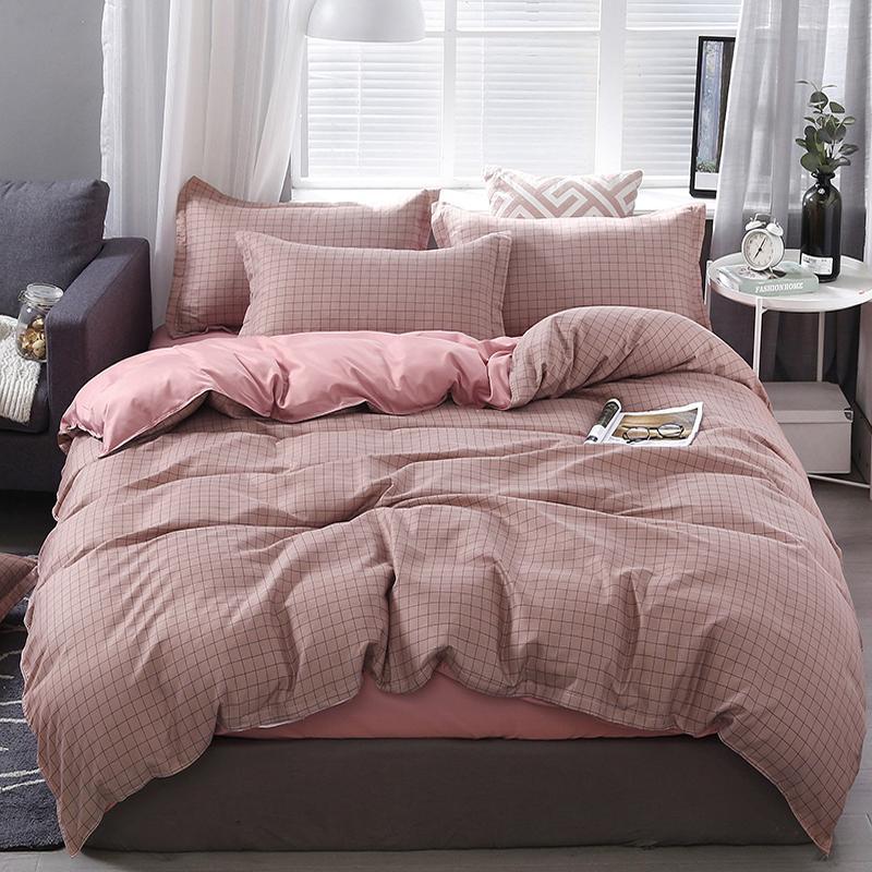 

White Pink Plaid Bedding Set Geometric Home Textiles Single Double Queen King Size Duvet Cover Sets + Pillowcase + Flat Sheet, Mengzhuo017