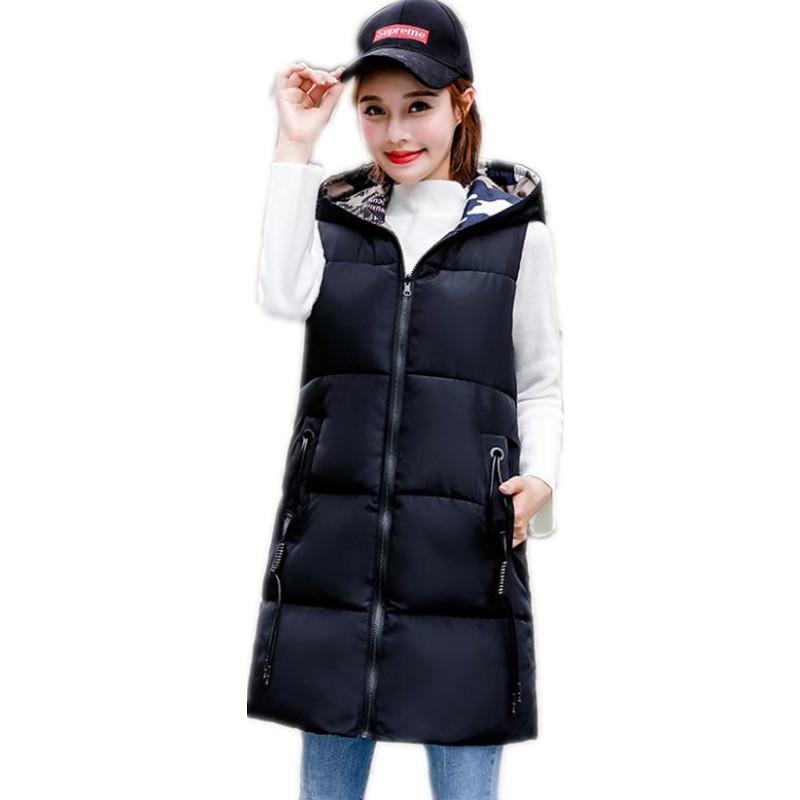 

Fashion Streetwear Autumn Winter Women's Vest 2020 Two Side To Wear Down Cotton Waistcoat Hooded Winter Vest Female Warm Q820, Black