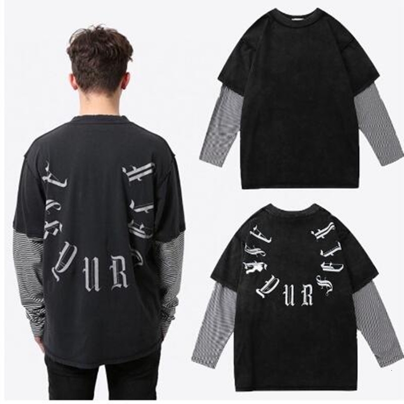 

2021 New Mock Two-piece Long Sleeve T-shirt Women Men Washed Old Inside Out Askyurself Vintage t Shirt Loose Top Uym0