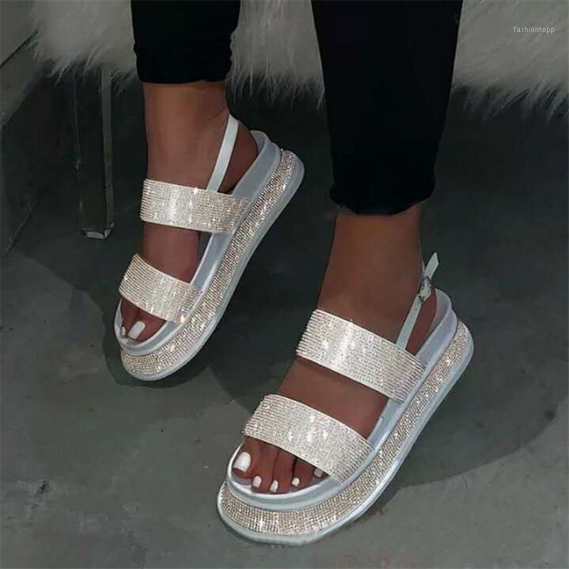 

Fashion Women Flip-Flop Flat Belt Buckle Strappy Open Toe Plus Size Platform Beach Shoes Rhinestones Sandals Chaussures Femme#g31, Multi
