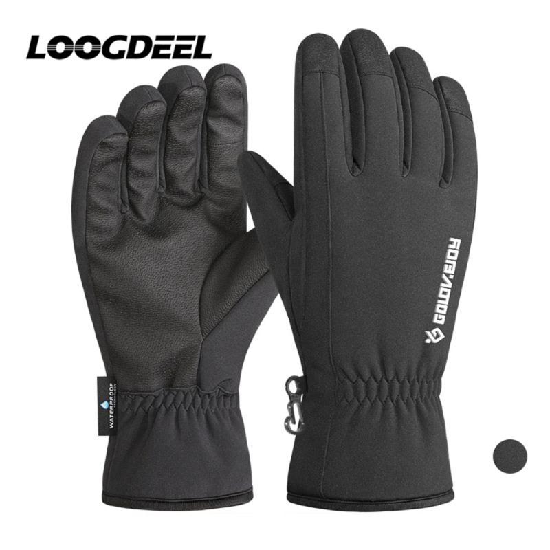 

LOOGDEEL Ski Gloves Full Finger Anti-Slip Wear-resistant Leather Waterproof Rainproof Windproof Gloves Multiple Warmth Ski Glove, Black