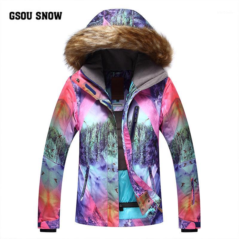 

GSOU SNOW 2020 Brand Ski Jacket Women Snowboard Jacket Flee Hooded Winter Waterproof Cheap Ski Suit Outdoor Ladies Sport Clothes1, Beige