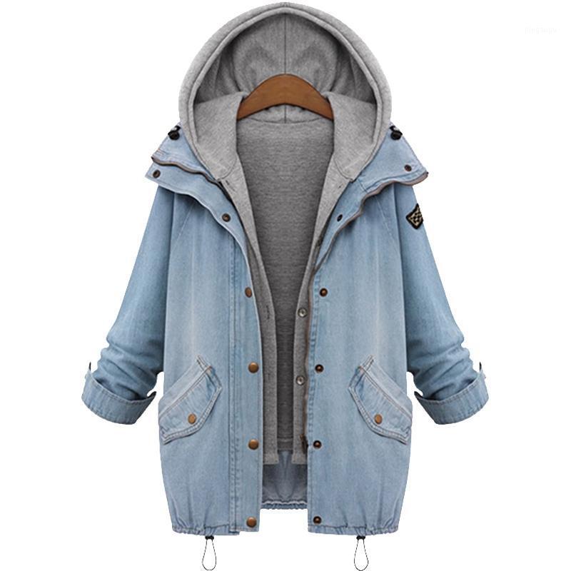 

Women's Jackets Wholesale- 2021 Women Casual Knitted Jeans Jacket Two Piece Set Denim Hooded Oversized Coat Outwear Plus Size1, Blue
