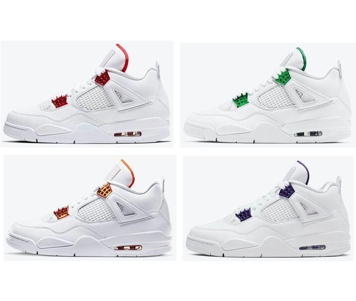 

Mens New 4 Metallic Pack Court Purple Pine Green University Red Orange Metallic Pure Money Basketball Shoes 4s Sneakers, Pine green metallic