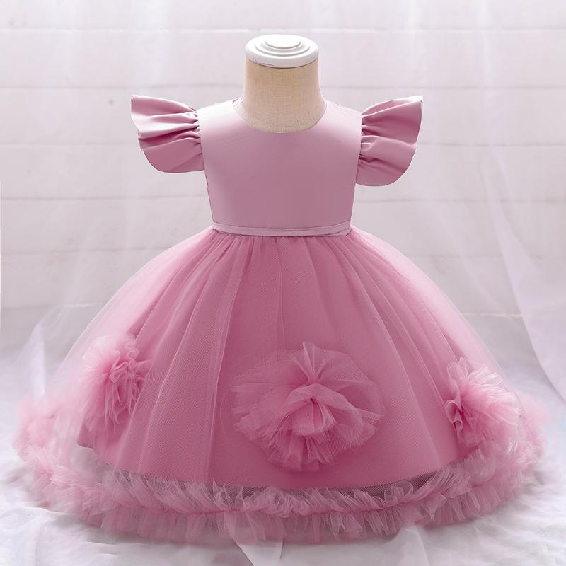 

Girl's Dresses Puffy Tulle Skin Pink Flower Girl Dress Wedding Party Ball Gown Handmade Flowers Elegant Princess Communion, Red;yellow