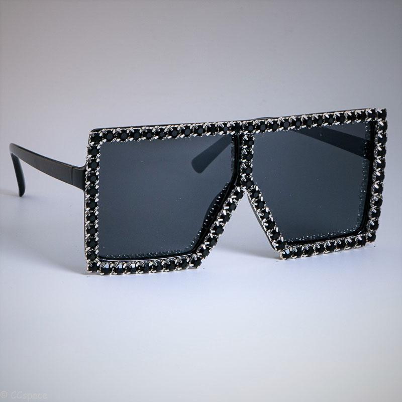 

47897 Crystal Diamond Oversized Sunglasses For Women Luxury Fashion Candy Shades UV400 Vintage Brand Glasses Transparent Frame