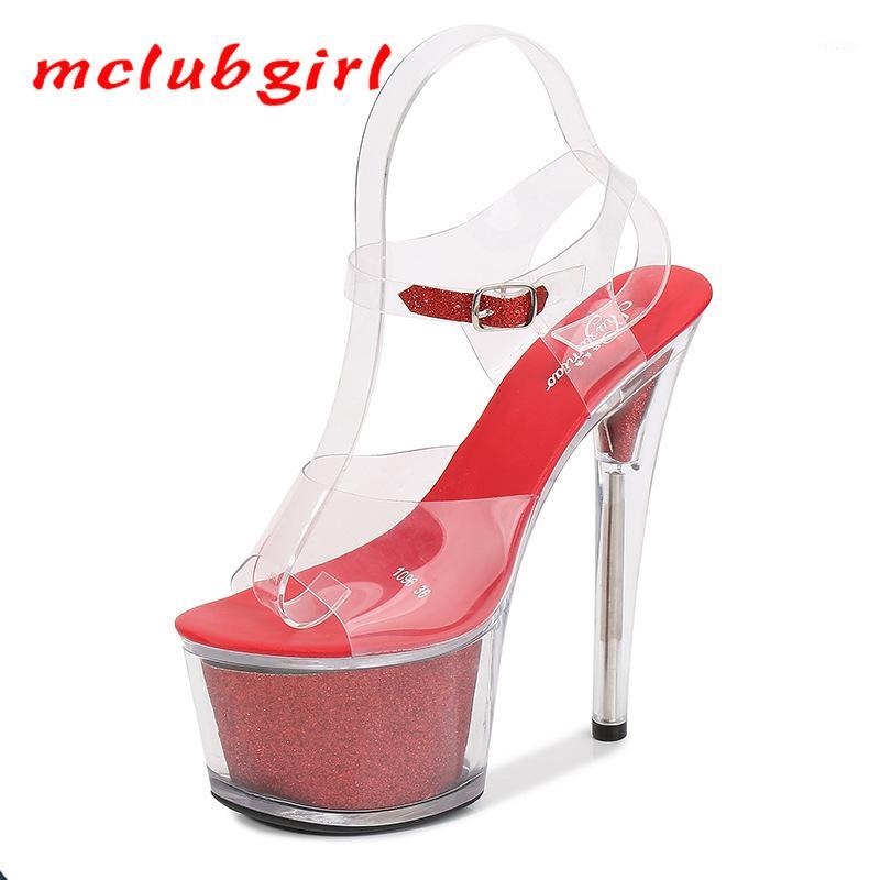 

Mclubgirl 2020 New Nightclub Car Super High Heels 17 Centimeters Stiletto Platform Sandals Transparent Crystal Shoes LFD1, Purple