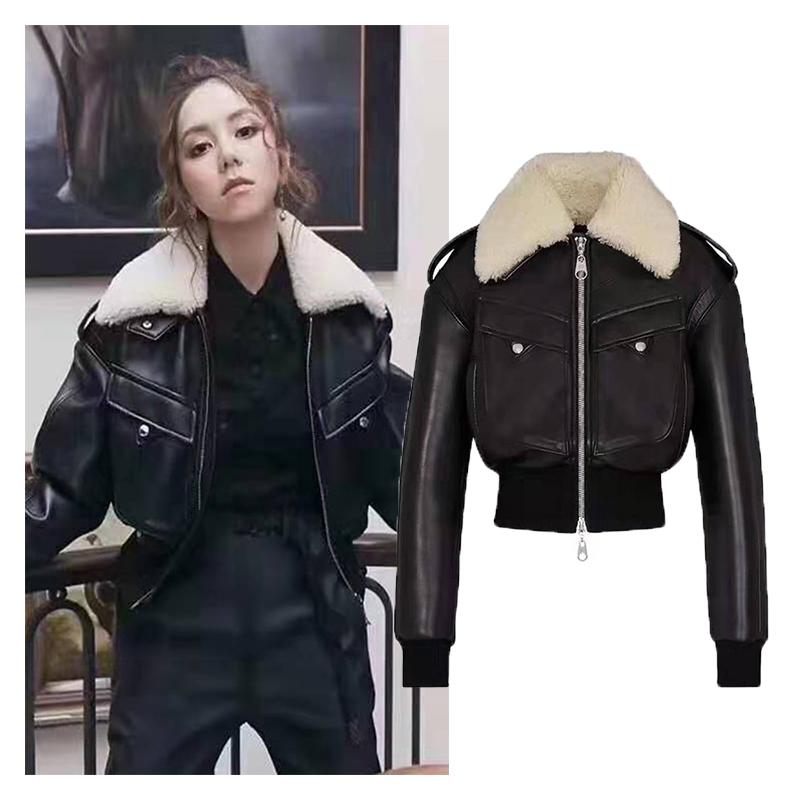 

Tina Spring Genuine Leather Jacket Women 2020 Real Sheepskin Coat Rivet Motorcycle Biker Jacket Female Sheep Leather Coat, Black