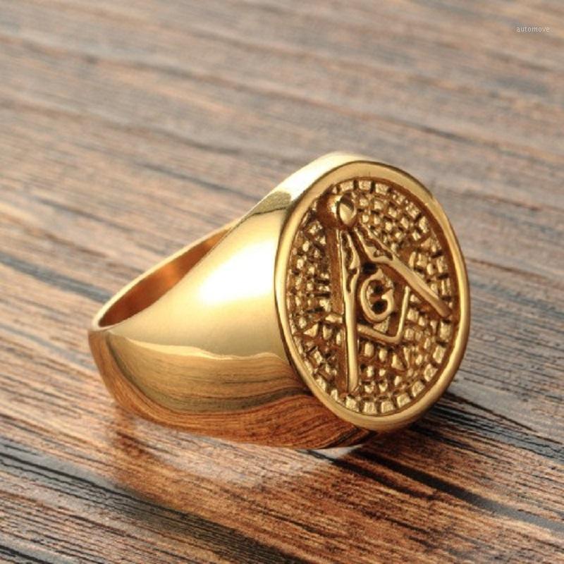 

Freemasonry Free Mason Symbol Gold Tone Men's 316L Stainless Steel Masonic Ring1