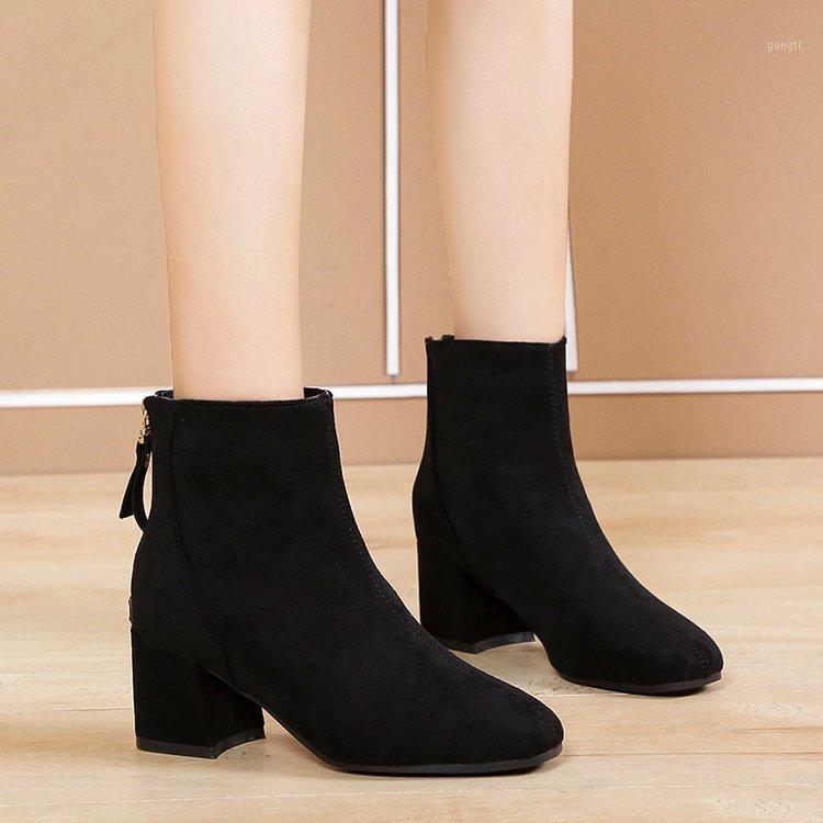 

Med Heel Boots Winter Shoes For Women Luxury Designer Boots-Women Zipper 2021 Autumn Fashion Ankle Rubber Ladies Rock Square1