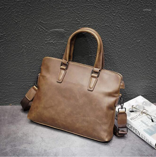 

Men's bag handbag PU leather shoulder bag messenger leather business briefcase1, Brown