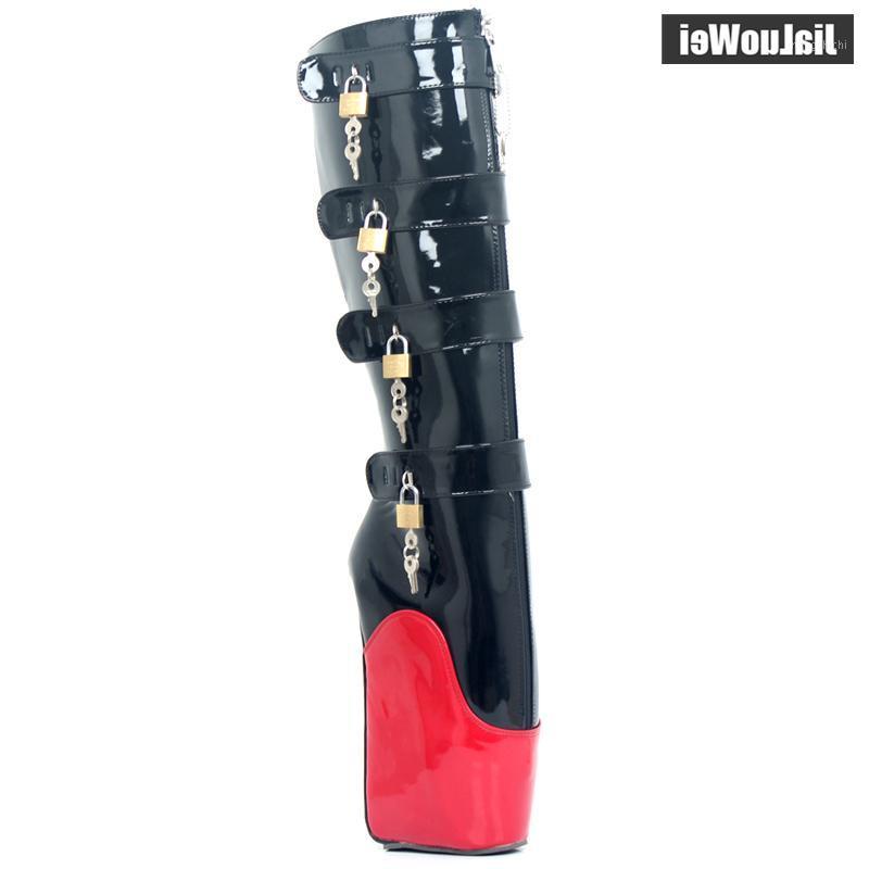 

New 8 Keys Strange Wedge High Heel Heelless Training Padlocks YKK Zipper Lockable Knee-High Ballet Boots Unisex1, Custom color