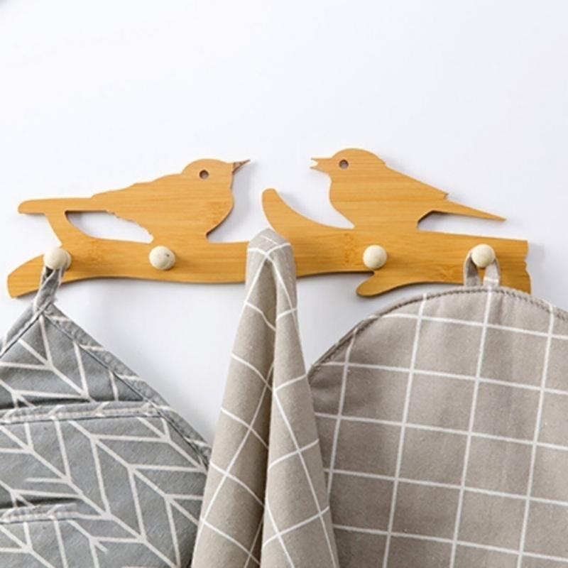 

Wooden Self-adhesive Wall Mounted Hooks Hanger Key Holder Rack Organizer