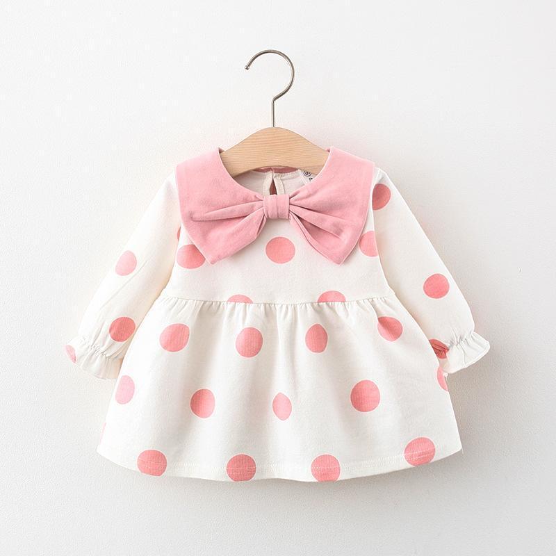 

2021 Spring Baby Girls Dot Bow Long Sleeve Dress1, Orange
