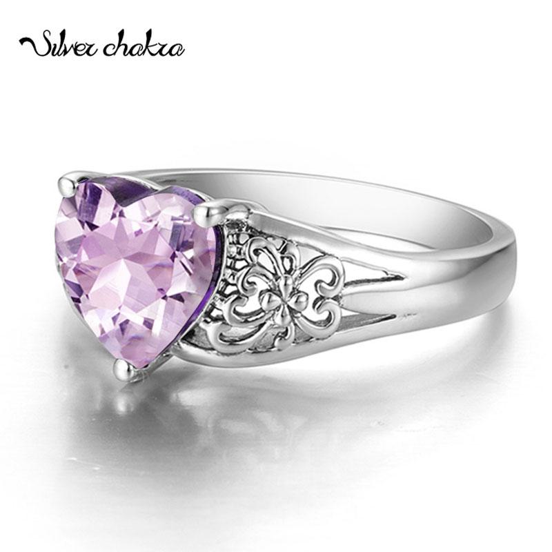

Cluster Rings Heart Ring For Women Romantic Cute 100% Real 925 Silver Pink Crystal Gems Fashion Ancient Jewelry Engagement Gift