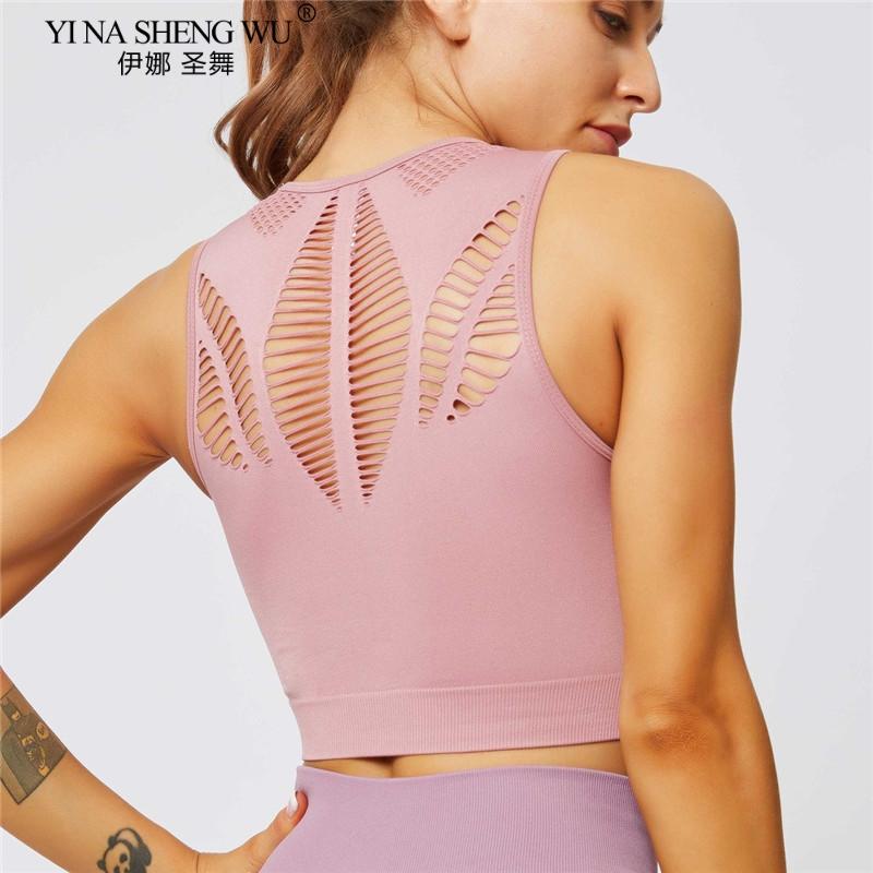 

Seamless Sports Bra Top Fitness Women Running Crop Tops Workout Padded Sexy Hollow Out Yoga Bra High Shockproof Activewear, 335-green bra