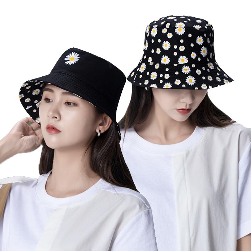 

Stingy Brim Hats Double-sided Daisies Bucket Hat Women Fashion Beach Sun Caps Female Floral Panama Cap Fisherman Girl Trendy Accessories, Yellow
