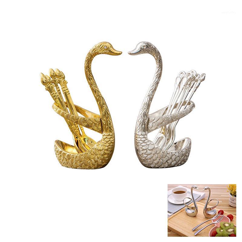 

ZLCA Swan Fruit Base Holder Forks Set Stainless Steel Salad Dessert Forks Coffee Spoon Cake Tableware Zero Waste Flatware1