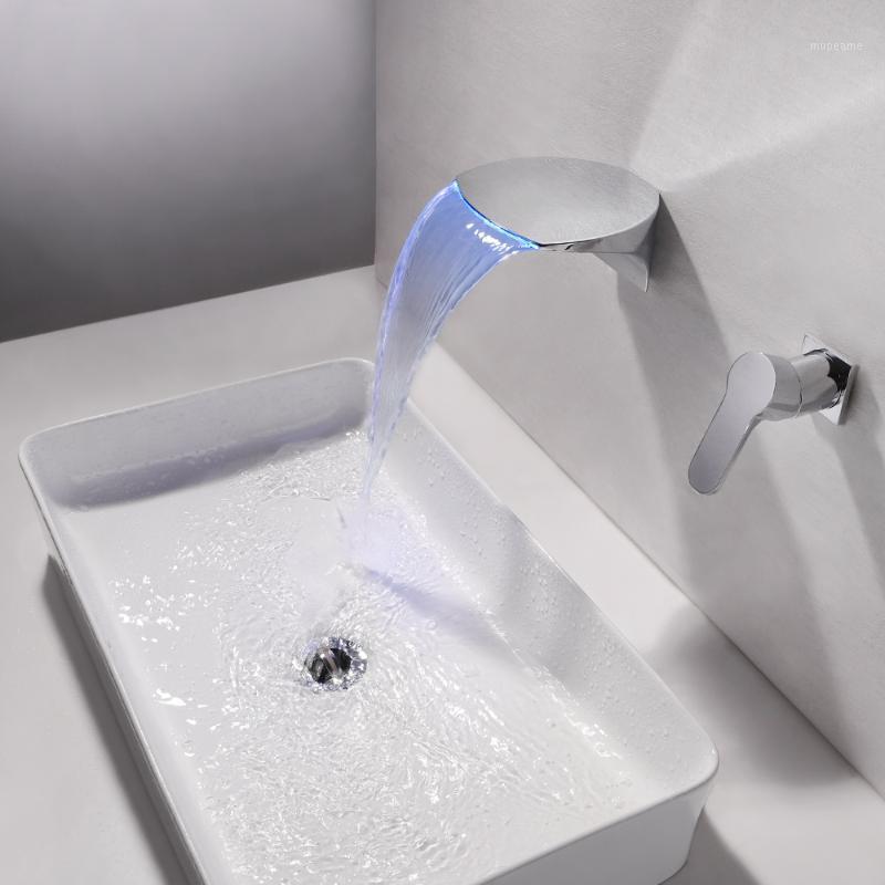 

Modern LED Waterfall Wall Mounted Widespread Bathroom Sink Faucet in Chrome1