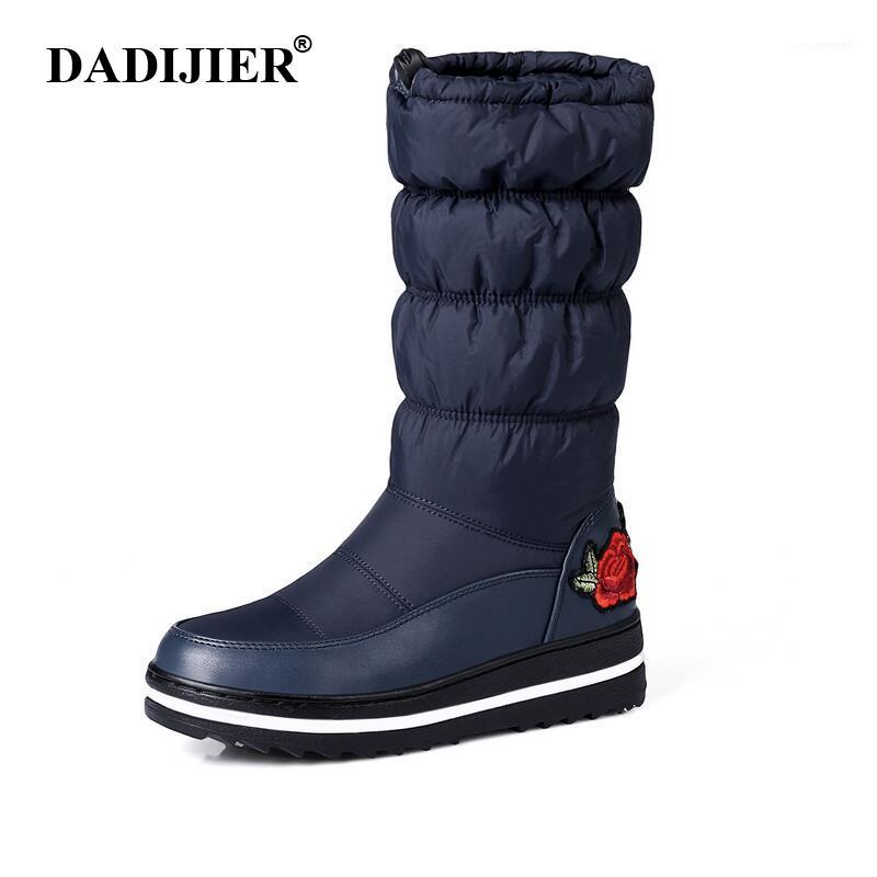 

DADIJIER Snow Boots For Women Shoes Platform Patent Leather High Quality Tassel Footwear Cotton Mid Calf Winter Boots wyq891, Black