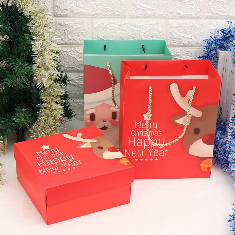 

1PC Merry Christmas Kraft Paper Bags Boxes Xmas Paper Gift Wrapping Package Bags Christmas Party New Year Holiday Decorations