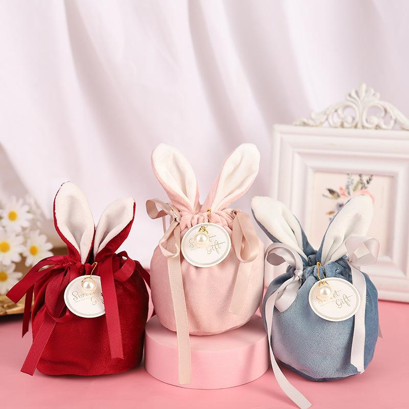 

1pcs/lot Cartoon Creative Idea Ears Velvet Candies Easter Candy Cookie Packaging Gift Box Bags For Wedding Party Cookies