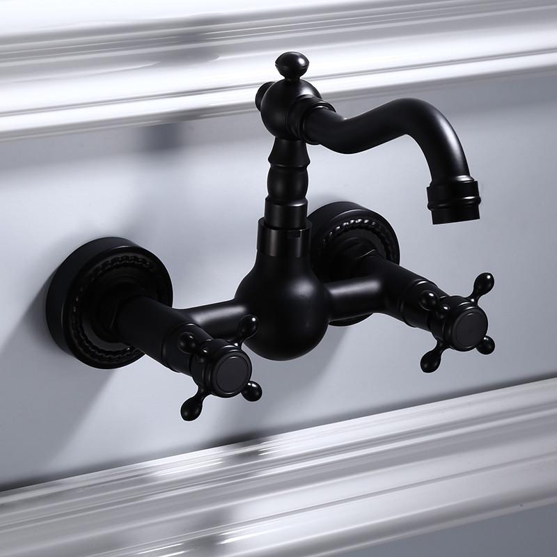

Bathroom Basin Faucet Black Oil Brushed Brass Sink Faucet Wall Mounted Dual Handle Wash Basin Mixer Tap Rotation Torneira