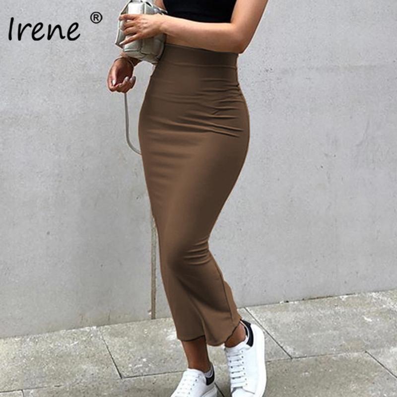 

Irene Bodycon Sexy Wrap Midi Party Women Skirts 2020 Fashion Elegant High Waist Black Brown Solid Autumn Winter Pencil Skirts