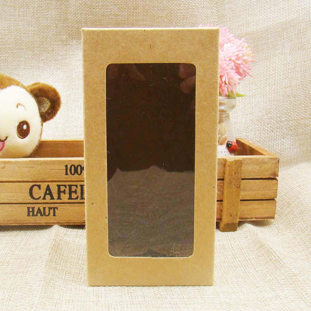 

7*7*14cm Popular kraft paper window boxes packaging, Retail Package gift boxeswith clear pvc window For candy /wedding favor