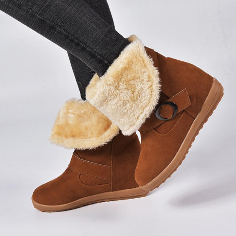

Weweya Keep Warm Winter Snow Boots Woman Slip on Two Wears Turned Over Long Short Ankle Boots Ladies Buckle Knot Plus Size 34-43, Black