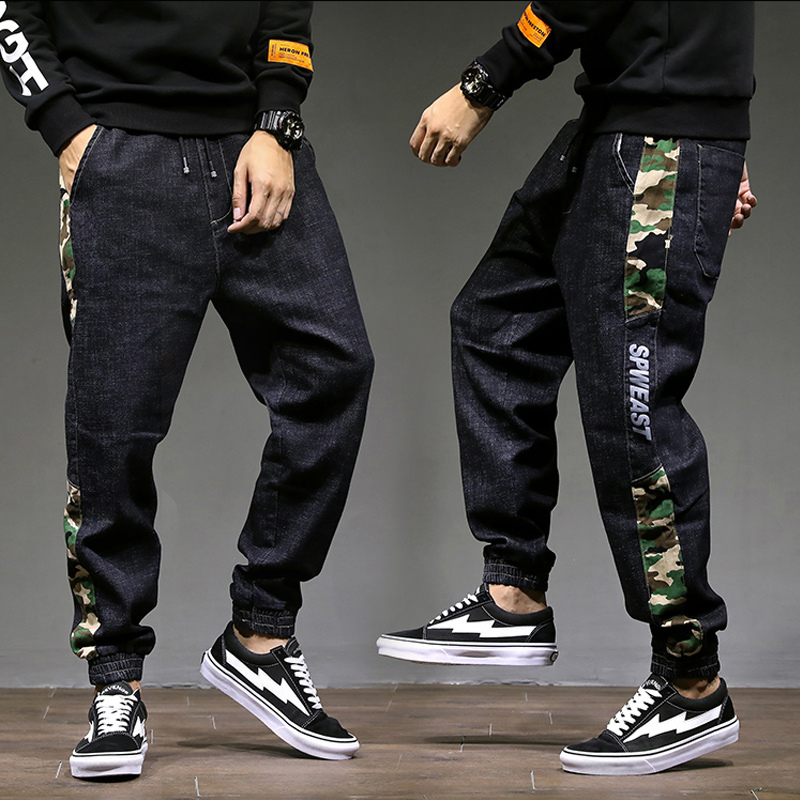 

2021 New Classic Male Way Jogging Punky-style Black Slacks Woven Hip Jeans Cargo Pants 3g5t