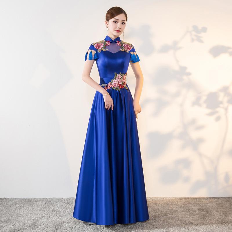 

Qipao Embroidery Evening Dresses Long Cheongsams Chinese Wedding Dress China Cheongsam Blue Princess Prom Oriental Clothing1