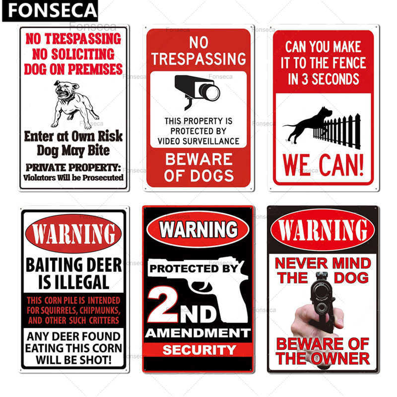 Beware of Warning Guard Wall Decor Yard No Trespassing Metal Dog Signs-image-754662655