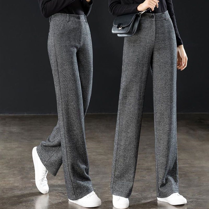 

2021 Standard Herring Wool Leg Wide for Woman Spring Fall High Waist Straight Fine Ladies Suit Pants Kkte, Khaki.