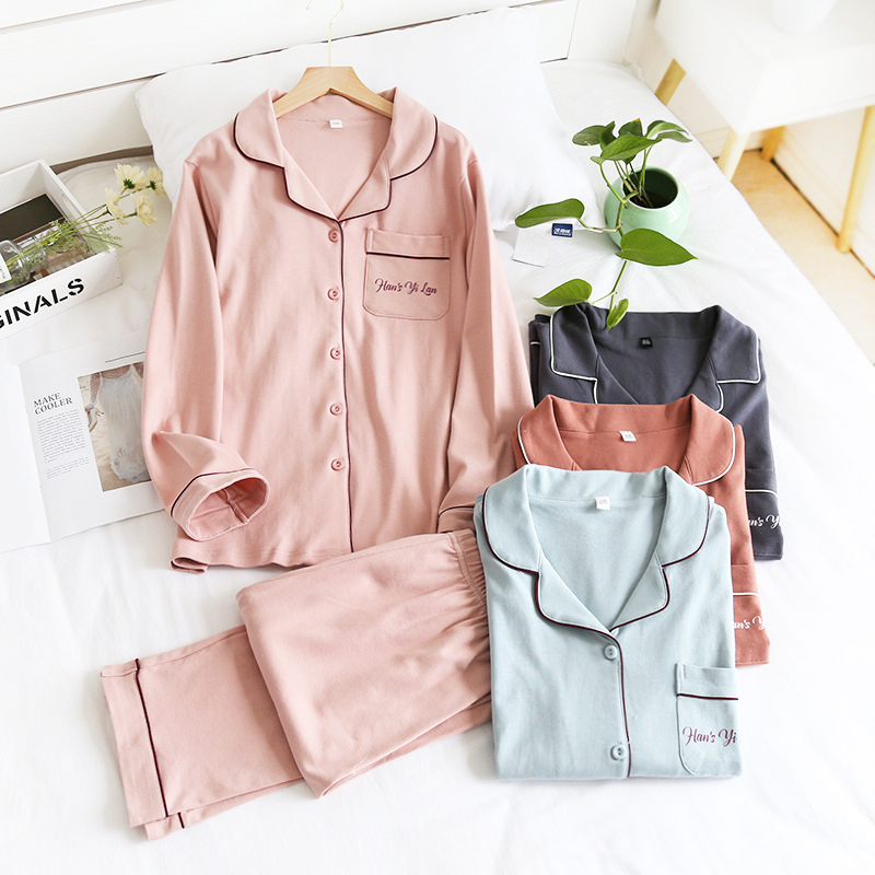 

100% Cotton Couples and Man's Sleepwear Sleeve Long Pure Fresh Colour Exquisite Women's Pajamas Wahn, H women orange