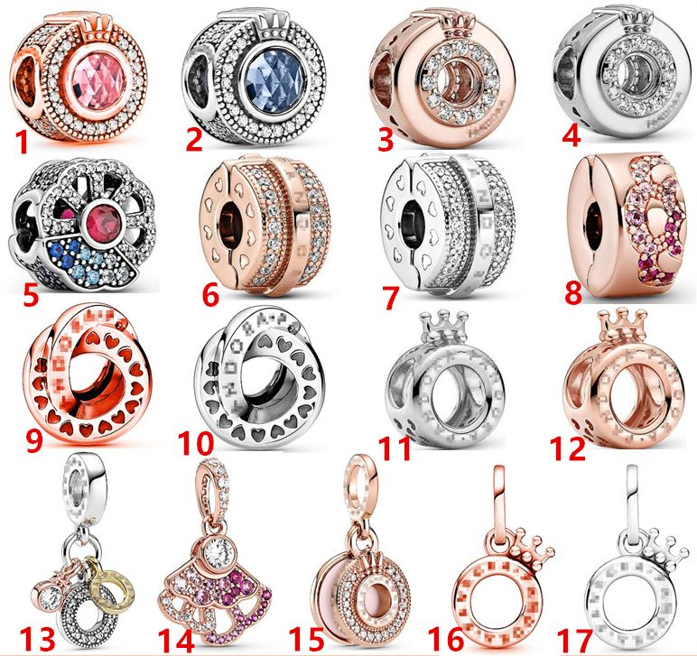 

Exquisite 925 Sterling Silver Fit Pandora Bracelet Charms Crown Letter O Fan Beads Love Heart Blue Crysta Charm For DIY Beads Charms, Black