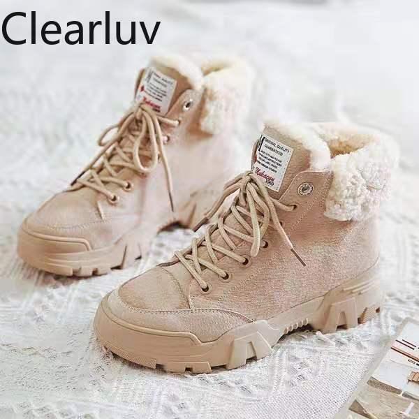 

Velvet Snow Boots British Style Thick-soled Women Plus Cotton Shoes Wild High-top Women's, Beige