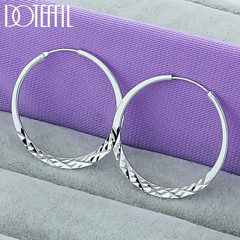 

Earrings for Women 925 Sterling Silver 40/45/50mm Round Circle Hoop Wedding Engagement Party Jewelry