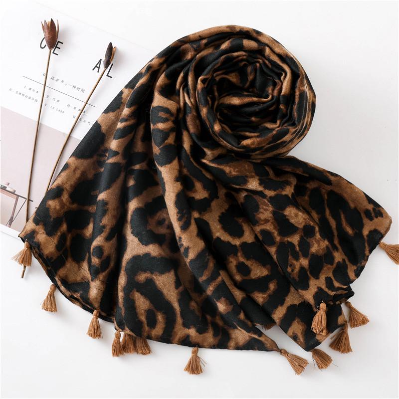 

VISNXGI Winter Scarves Muslim Scarf Women Leopard Print Scarf Knitted Spring Winter Women Warm Shawls Neck Bandana Wrap